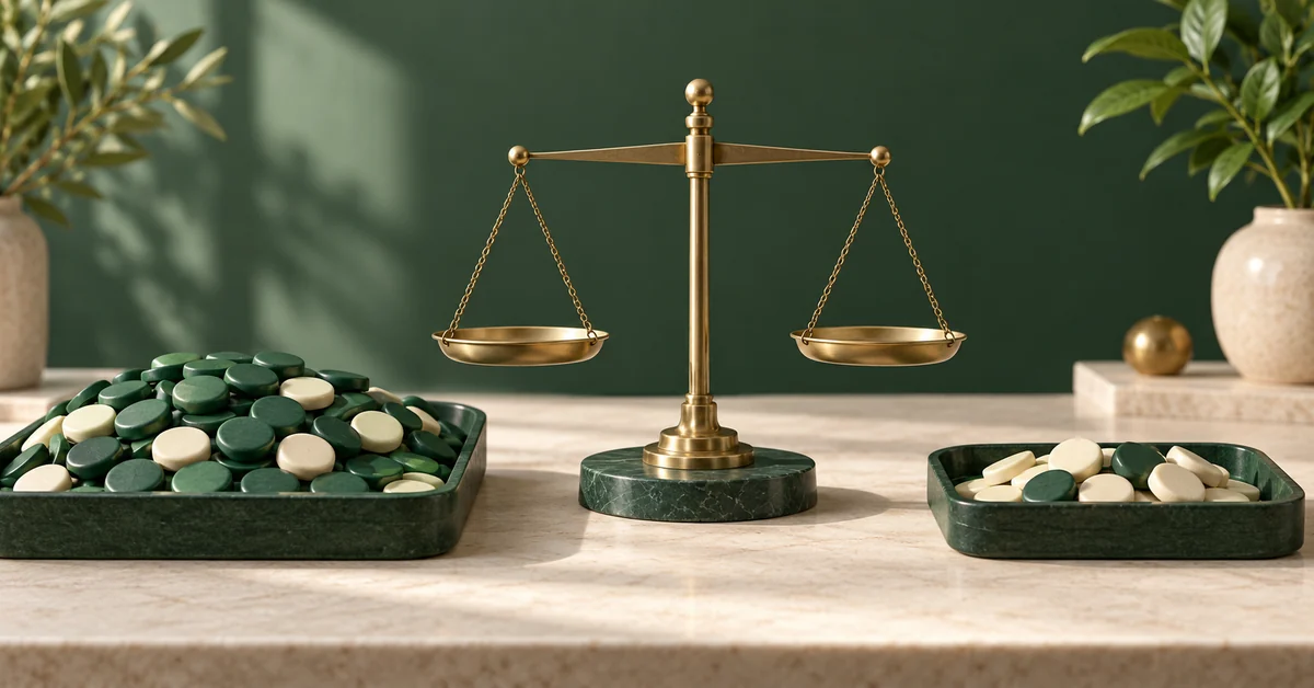 Accuracy vs Balanced Accuracy When Class Sizes Differ — editorial illustration Two unequal trays of colored classification tokens beside a balanced scale.