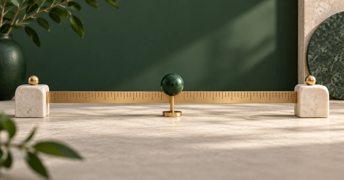 Build a Distribution-Free Interval from a Target Coverage — editorial illustration A ruler spanning two boundary markers with a central green marker.