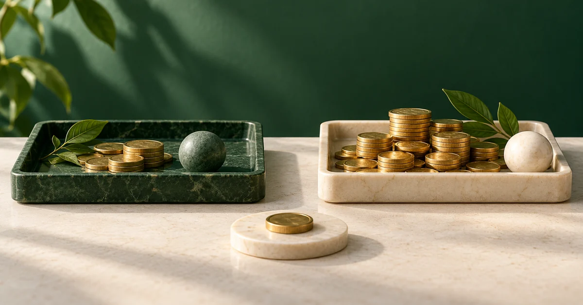 Two possible payoff trays and a separate small entry-cost token.