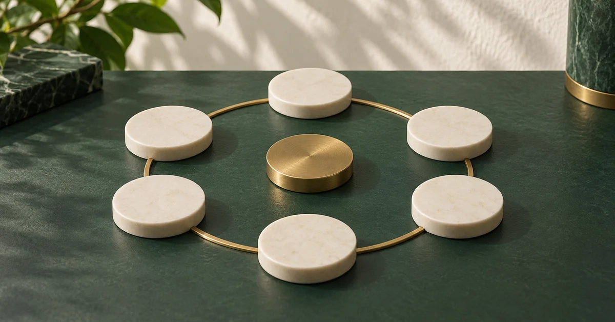 A circular arrangement of plain outcome tokens with an extra margin token.
