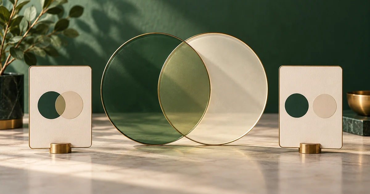 Inclusive OR and Exactly One Are Different Events — editorial illustration Overlapping translucent disks beside two distinct selection cards.