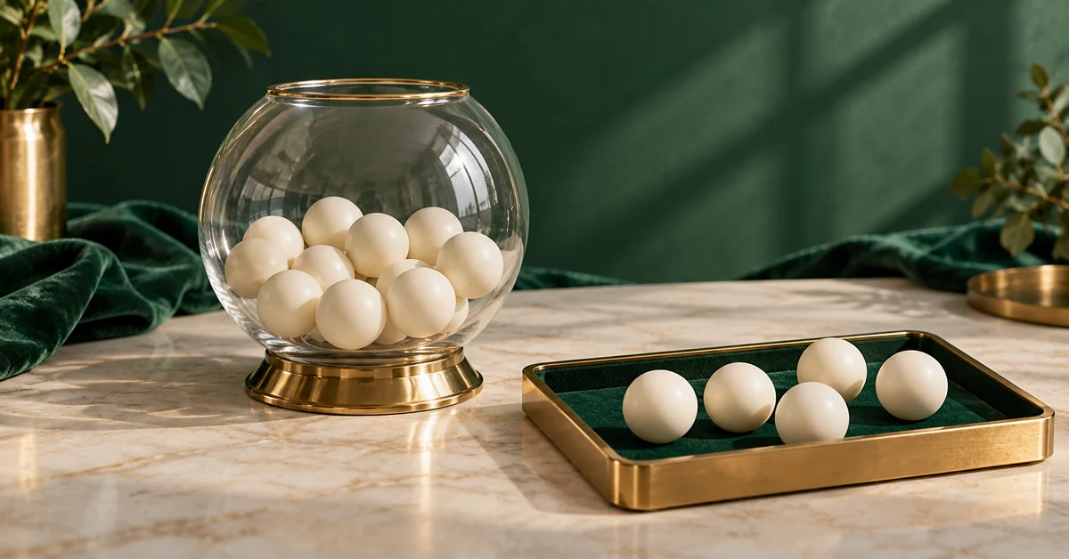 A small draw bowl with unnumbered balls and an unordered selection tray.