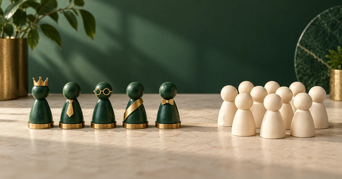 A row of distinct role markers beside an unordered group of tokens.